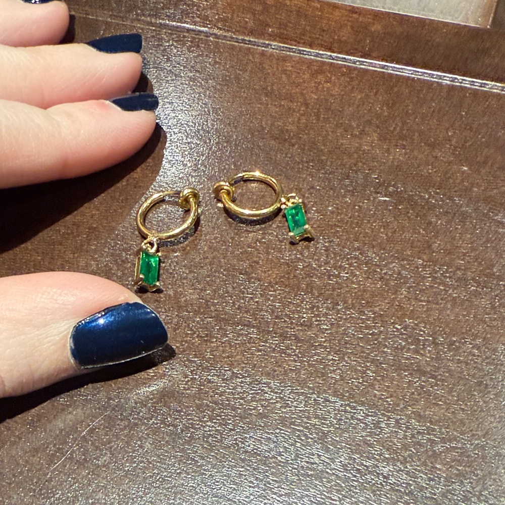 Clip-on Gold and Green Hoop Earrings